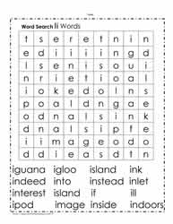 Words Beginning with I Wordsearch